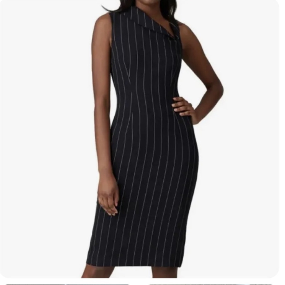 Black Halo Vince Sheath Dress Black White Pinstripe - Picture 1 of 4